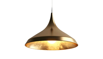 Elegant, gold-colored, pendant light fixture hangs from a black background, showcasing a modern and stylish design, featuring a warm, illuminated bulb casting a subtle glow.