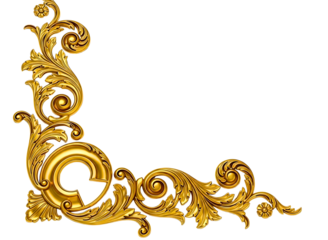 Ornate golden corner flourish design isolated on transparent background