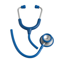 Medical device isolated against a black backdrop showcases a detailed stethoscope with blue tubing, silver metal accents, and a focus on the earpieces and diaphragm for conceptual representation.
