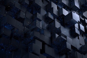 Obraz premium Abstract digital artwork, dark textured cubes create depth with specks of golden light