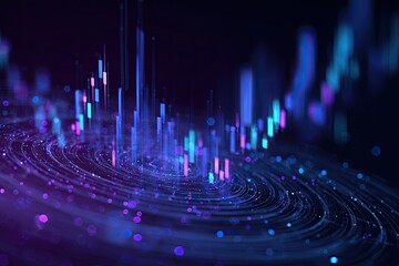 An abstract representation of data flow with glowing lines and swirling patterns in a dark field