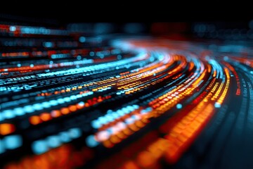 Abstract visualization of data streams, light trails, and digital pathways with dynamic colors