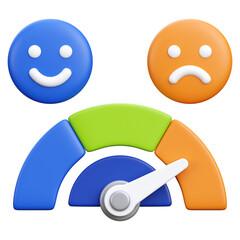 Satisfaction Level Meter With Happy Blue Face and Sad Orange Face on Transparent Background,...