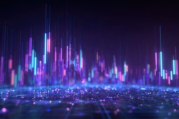 Abstract digital rendering of financial data visualizations, lines and dots in a dark space