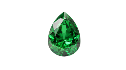 Emerald gemstone in a teardrop shape isolated on transparent background, a precious gem