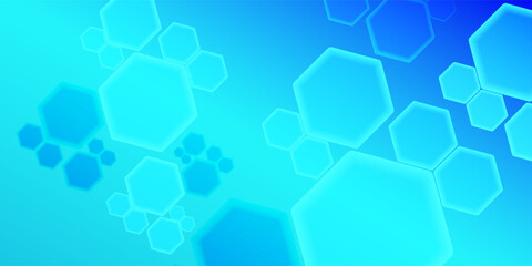 Vector blue background with glowing geometric lines. Blue gradient hexagon shape design. Futuristic abstract modern simple art