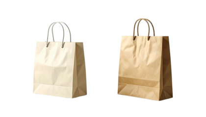 Shopping bag collection with handled and handleless styles, isolated on transparent background