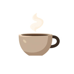 Obraz premium flat 2D icon vector illustrator of coffee cup with steam rising, with copy space, white background