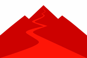 Abstract red mountain peaks with a winding path leading upwards