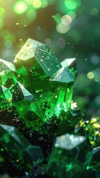 Vibrant Green Crystals Illuminated by Sunlight With Sparkling Details