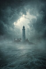 Lighthouse In Dramatic Stormy Seascape