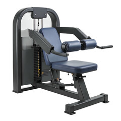 Fitness equipment isolated on a black backdrop, featuring a machine with padded arm rests, a comfortable seat, and a stack of weights for resistance training exercises, designed for enhancing upper...