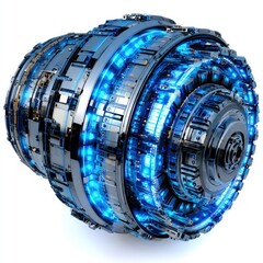 Futuristic Engine Design With Blue Lighting