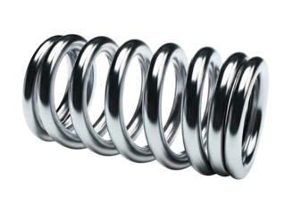 Chrome metal coil spring isolated on transparent background