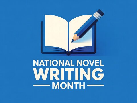 Celebrate national novel writing month with an open book and pencil symbolizing creativity and storytelling - Powered by Adobe