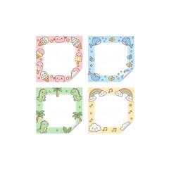 ข้อความในย่อหน้าของคุณ - 64Cute memo set with colorful frames and playful cartoon doodles, kawaii pastel style, white background