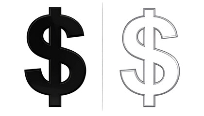 Obraz premium Currency symbol collection with bold dollar and minimal outline designs, isolated on transparent background