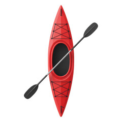 Red kayak with black paddle on black background isolated on a transparent background boat