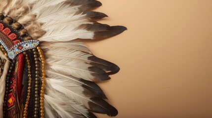 Native American Headdress Feathers on Beige Background