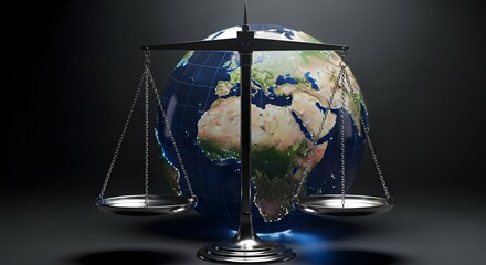 Earth on a scale of justice, symbol of international law and fairness