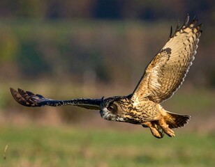 Fototapeta premium Owl in Flight, Wildlife Photography, Bird of Prey, Nature Scene, Beautiful Bird.