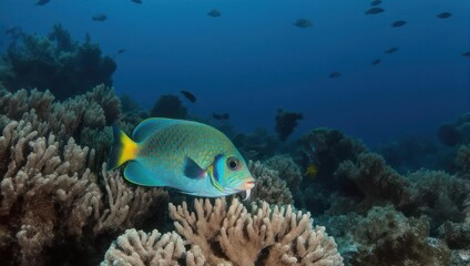 Colorful fish near coral reef