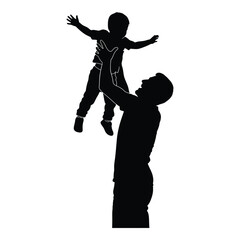 Father throws happy child up in air silhouette joyful childhood moment fatherhood family love celebration silhouette