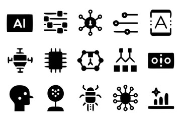 Artificial intelligence icons set in glyph style