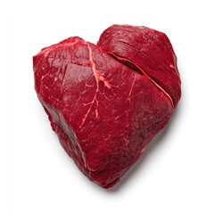 Obraz premium Fresh red raw beef heart shaped cut isolated on a bright white backdrop