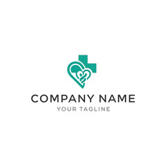 A modern logo design featuring a teal medical cross combined with an intricately intertwined heart symbol.