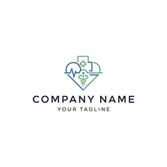 A modern, minimalist healthcare logo featuring a stylized heart encompassing a caduceus, a heartbeat line, and a plus sign, signifying health and medical services.