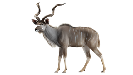 Greater Kudu Antelope PNG with Long Spiral Horns Isolated on Transparent Background