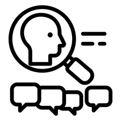 Head With Magnifying Glass And Chat Bubbles Line Icon of Empathize Phase Icon Set