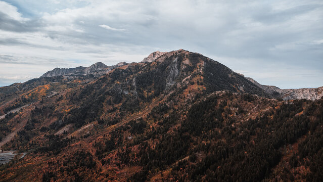 Aerial Breathtaking Fall Autumn Hiking Views of Snowbasin Resort Ogden Morgan Utah Mountains