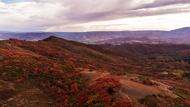 Aerial Breathtaking Fall Autumn Hiking Views of Snowbasin Resort Ogden Morgan Utah Mountains