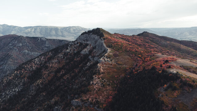 Aerial Breathtaking Fall Autumn Hiking Views of Snowbasin Resort Ogden Morgan Utah Mountains