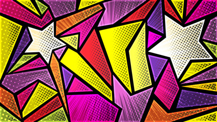 Abstract pop art pattern for girls, boys, clothes. Creative background with dots, geometric figures,stripes inscriptions. Funny wallpaper for textile and fabric.Fashion style. Colorful bright. © yohannes benedictus