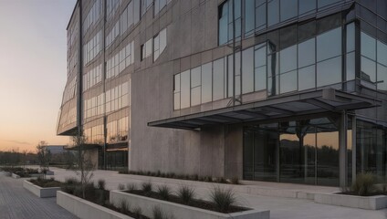 Obraz premium Modern office building exterior at dawn