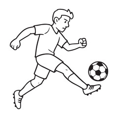 Soccer Player Kicking Ball with Determination in Black and White.