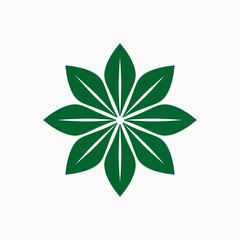 Symmetrical green eight-leaf mandala design, a conceptual vector icon representing natural beauty and balance