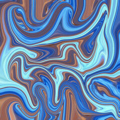 Abstract blue and brown marble swirl with flowing liquid waves, modern design background. Golden keywords: abstract, blue, swirl, marble, background
