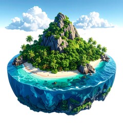 Tropical island floating in the sky