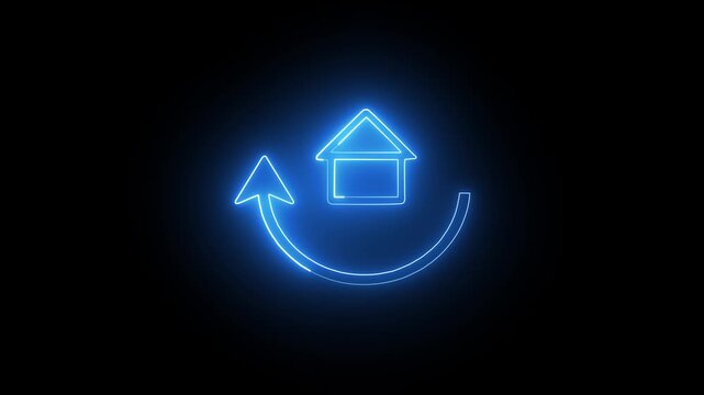 Arrows home exchange icon neon light effect animation on black background