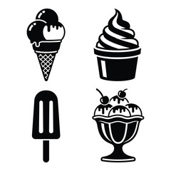 Set of four delicious ice cream treats icons for sweet dessert content and branding silhouette