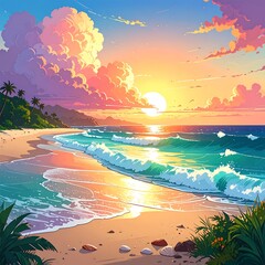Tropical sunset beach scene (3)