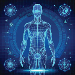Futuristic Diagnostic Scan of Human Anatomy and Medical Interface