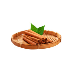 Basket of fresh cinnamon spice on transparent background