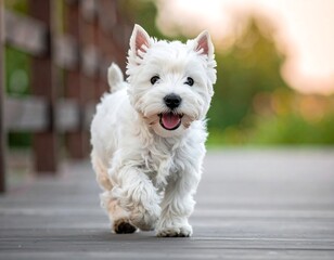 Happy White West Highland Terrier Running.