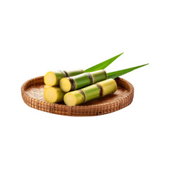 Bamboo Basket of sliced sugarcane leaf on transparent background