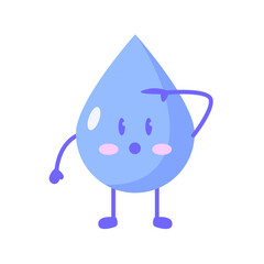 Cute Water Drop Cartoon Character Thinking